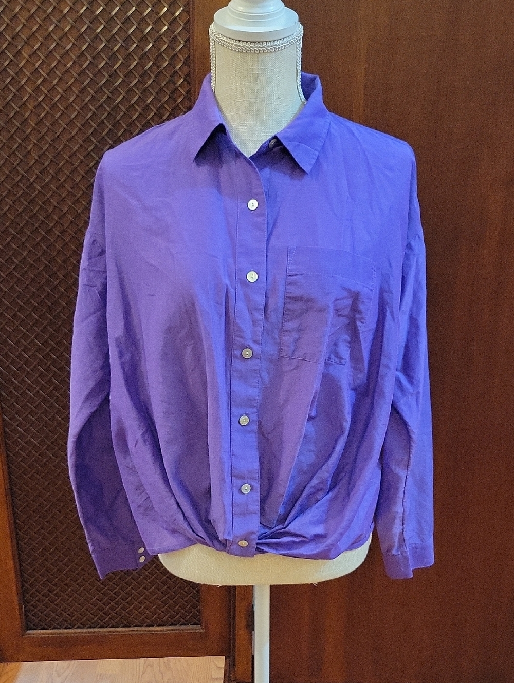 J. Jill | Purple Cotton Silk Blend L/S Button Down Twist Front Relaxed Shirt - S